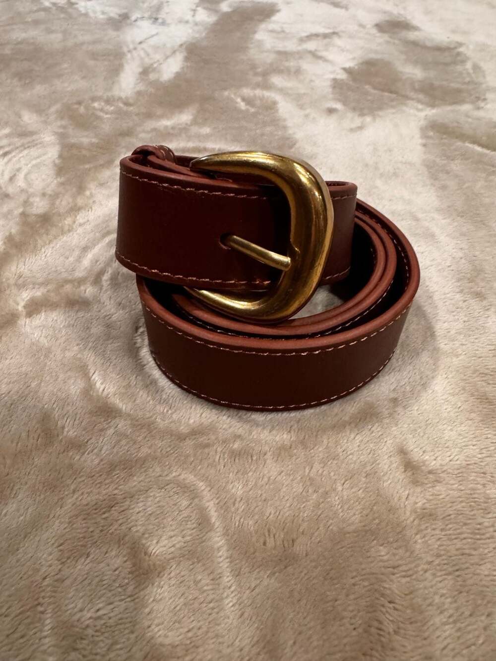 FRAME Le High Brown Leather Belt Gold Buckle Size 36” Classic Minimalist